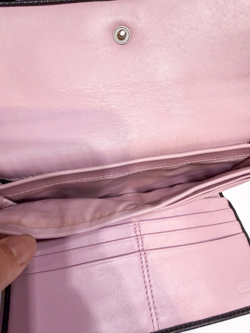 Coach Black Leather Long Wallet Pink Interior Snap Closure Checkbook Style - Picture 9 of 11